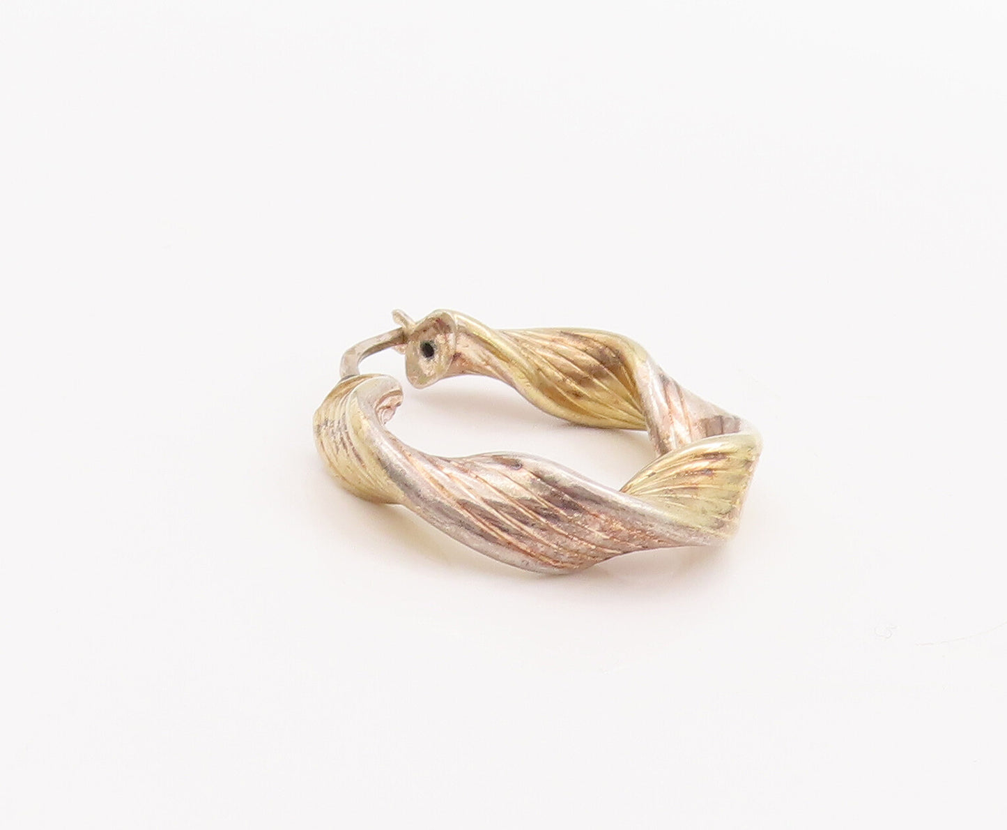 925 Sterling Silver Vintage Earrings Designer Grooved Twisted Hoops  EG13033