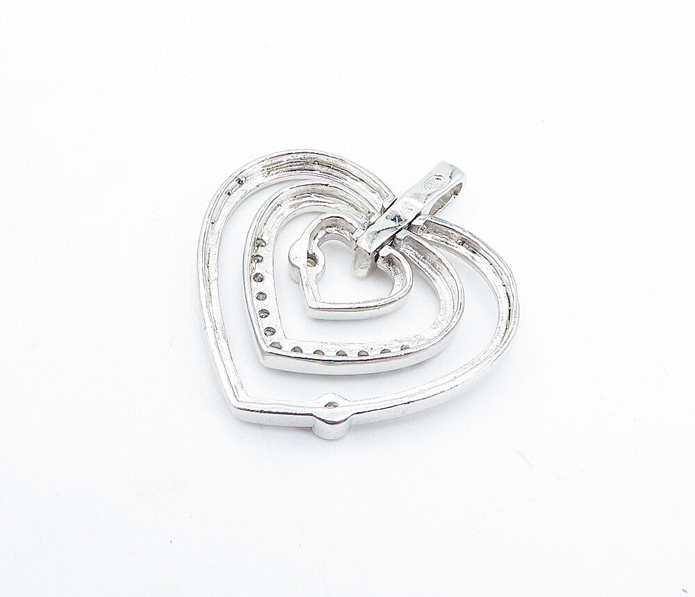925 Sterling Silver  Shiny Topaz Open Graduated Love Hearts Pendant  PT4748