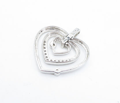 925 Sterling Silver  Shiny Topaz Open Graduated Love Hearts Pendant  PT4748