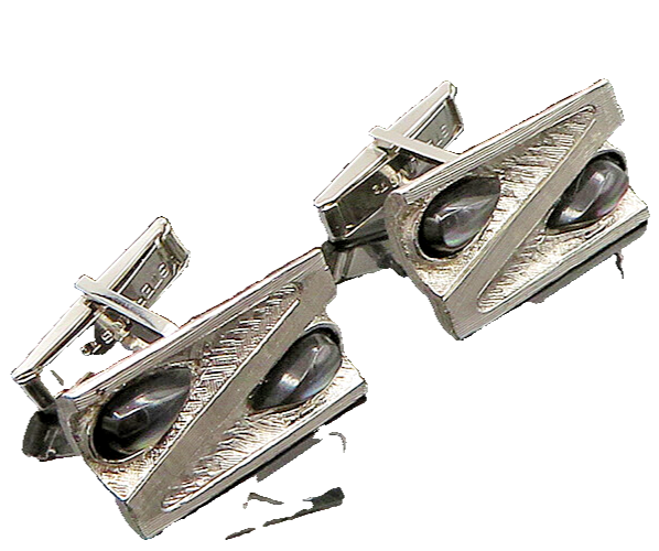 925 Sterling Silver  Vintage Tear Drop Abalone Shiny Textured Cufflinks TR3162