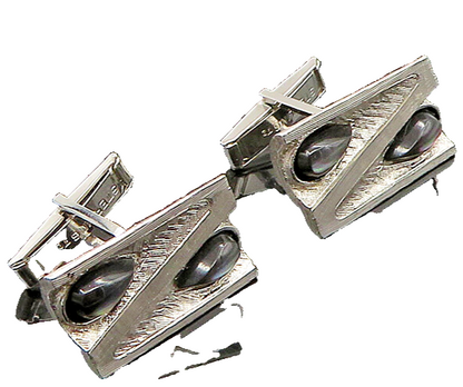 925 Sterling Silver  Vintage Tear Drop Abalone Shiny Textured Cufflinks TR3162