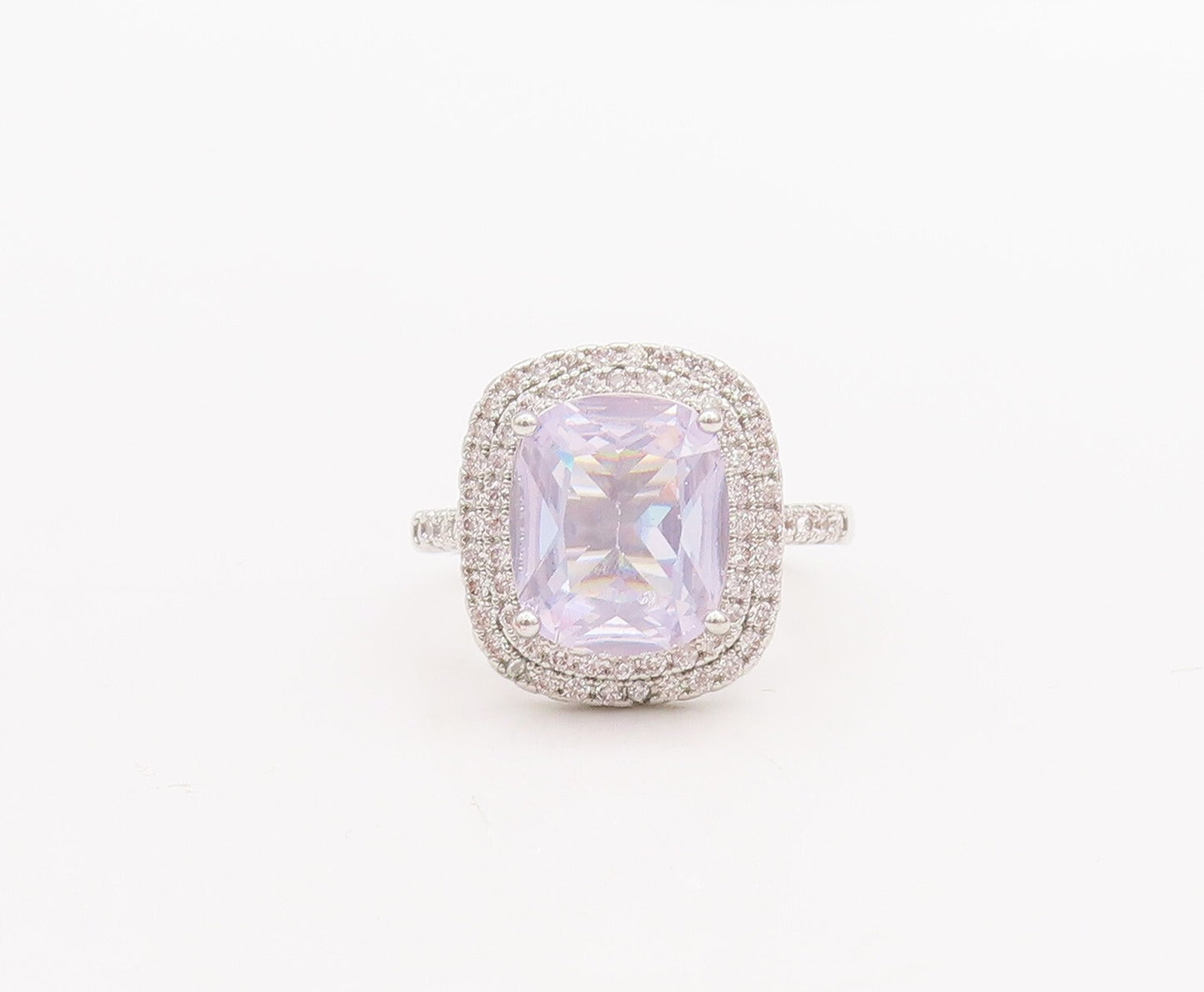 925 Sterling Silver Vintage Ring Rectangle Cut Blue Halo White CZ  Sz 8  RG28979