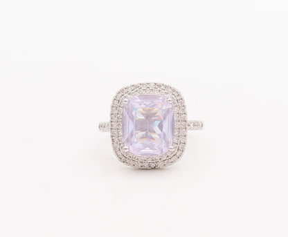 925 Sterling Silver Vintage Ring Rectangle Cut Blue Halo White CZ  Sz 8  RG28979
