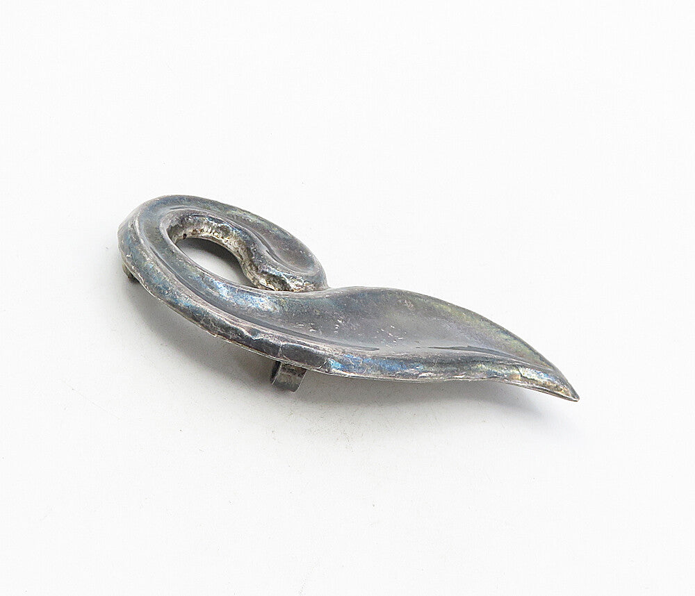 MEXICO 925 Sterling Silver  Vintage Oxidized Swirl Design Brooch Pin  BP3156