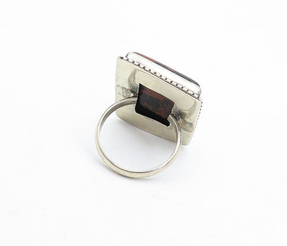 925 Sterling Silver  Vintage Jasper Square Shiny Cocktail Ring Sz 8  RG4074