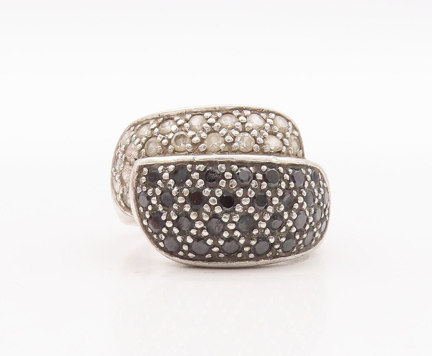 925 Sterling Silver Vintage Ring Designer Carved Inlay Onyx & Topaz Sz 8 RG28538