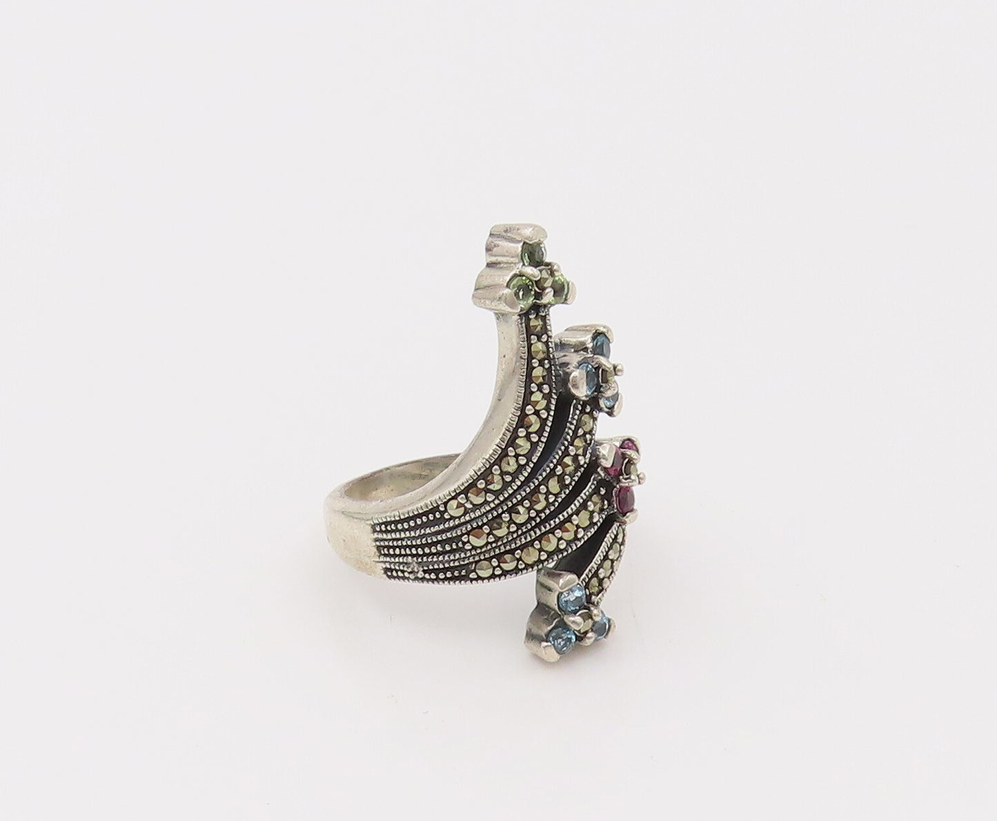 925 Silver  Vintage Tree Branch Boomed Floral Bypass CZ Ring Sz 6  RG26620