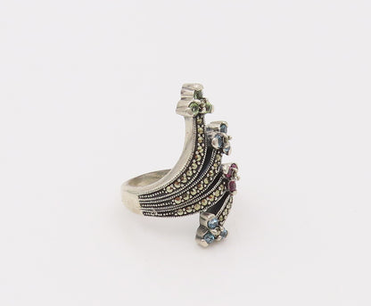 925 Silver  Vintage Tree Branch Boomed Floral Bypass CZ Ring Sz 6  RG26620