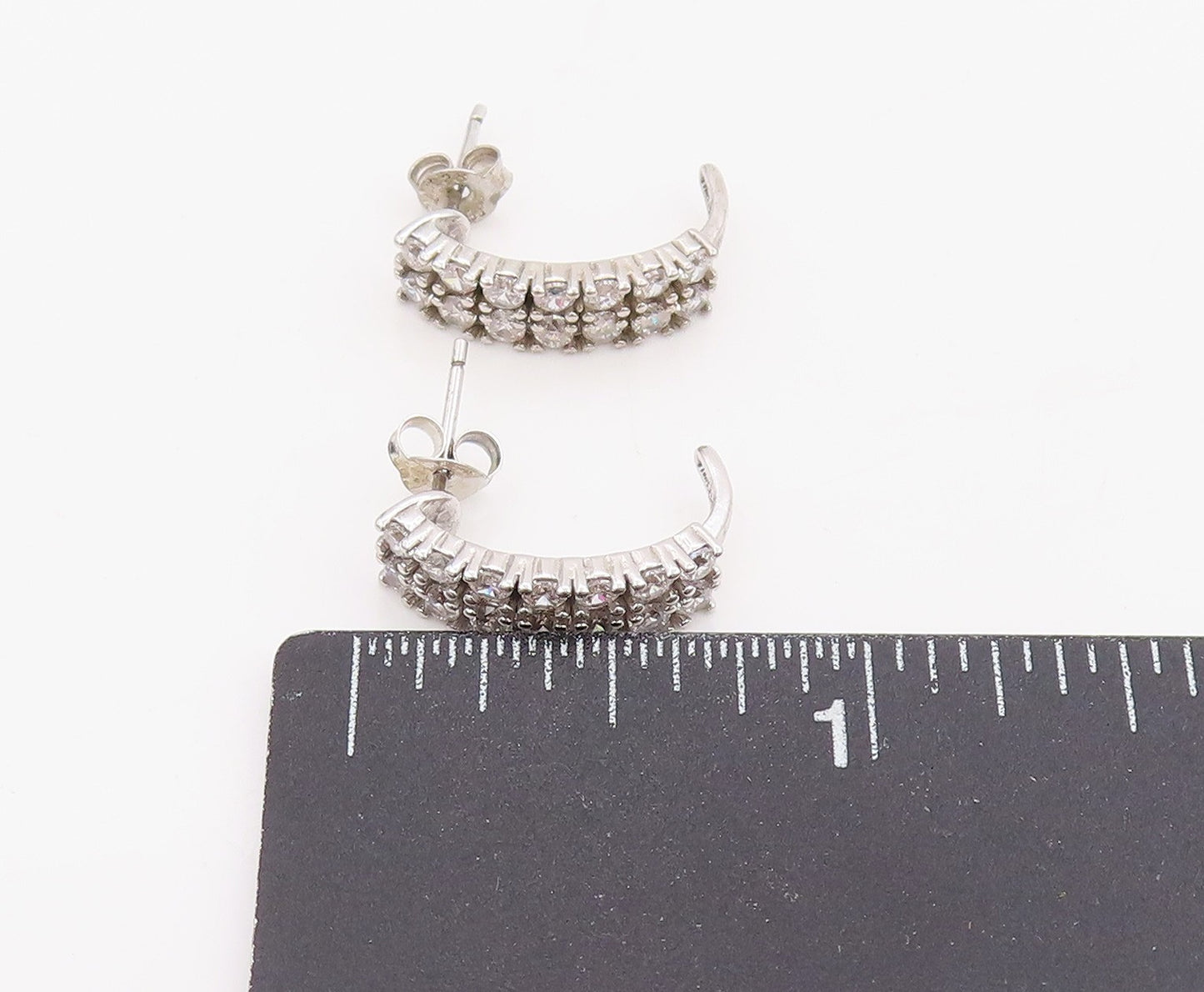 925 Sterling Silver Vintage Earrings Round CZ Curved Crescent Moon Studs  EG1093