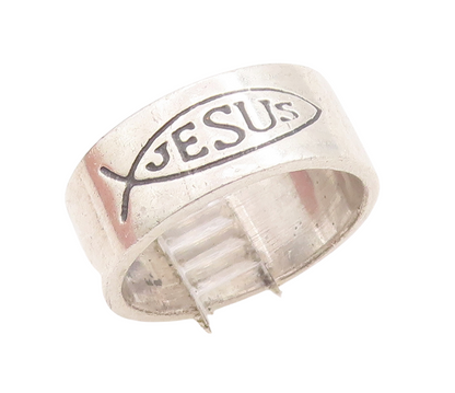 925 Sterling Silver Vintage Ring MEXICO Etched Fish Jesus  Sz 9  RG28897