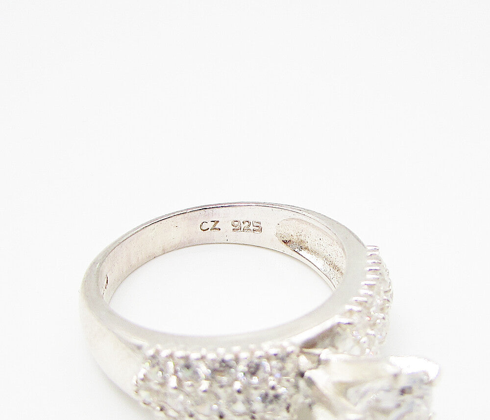 925 Sterling Silver  White Cubic Zirconia Engagement Ring Sz 6  RG2961