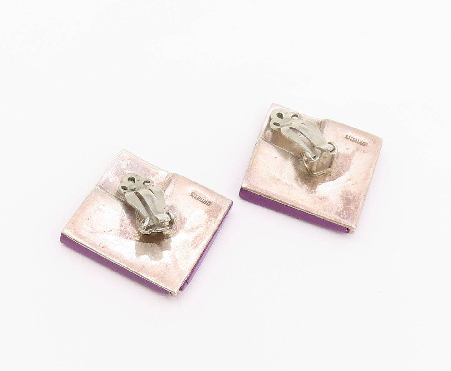 925 Sterling Silver Vintage Earrings Classic Amethyst Geometric Clip On  EG14447