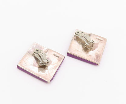 925 Sterling Silver Vintage Earrings Classic Amethyst Geometric Clip On  EG14447