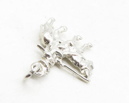 925 Sterling Silver  Vintage Petite Shiny Soldier On Horse Pendant  PT6913