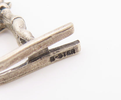 925 Sterling Silver  Vintage Shiny Petite Water Ski Sports Pendant  PT18379