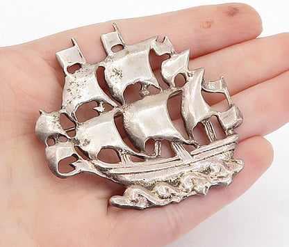 925 Sterling Silver  Vintage Antique Brigantine Ship Motif Brooch Pin  BP1285