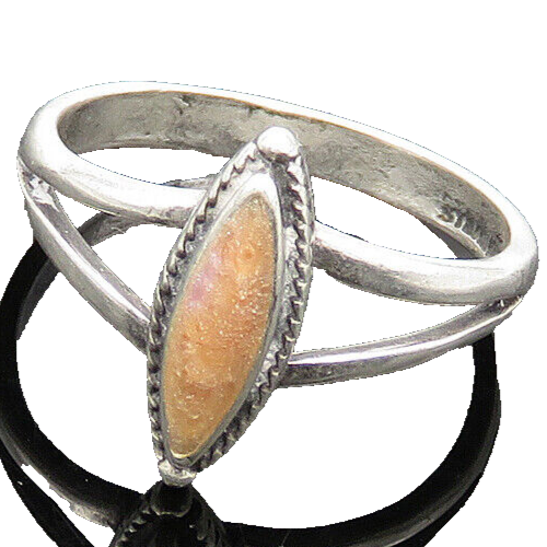 925 Sterling Silver   Vintage Marquise Cut Coral Split Band Ring Sz 6  RG20164