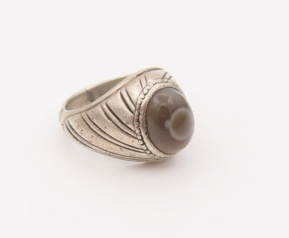 925 Silver  Vintage Minimalist Tribal Cabochon Agate Ring Sz 10  RG26692