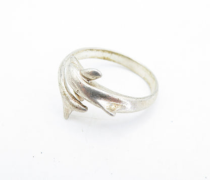 925 Sterling Silver  Vintage Dolphin Head Tail Bypass Band Ring Sz 8.5  RG6676