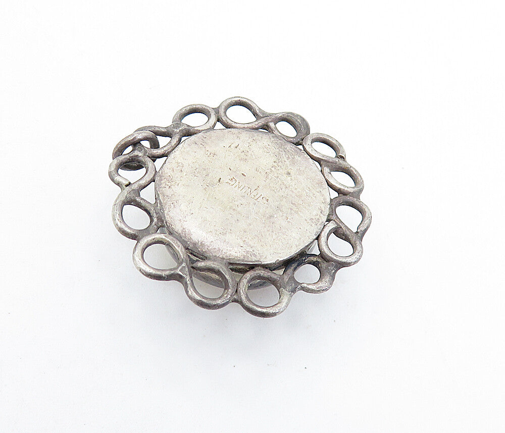 925 Sterling Silver  Vintage Cabochon Cut Tiger's Eye Floral Pendant  PT4722