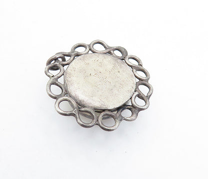 925 Sterling Silver  Vintage Cabochon Cut Tiger's Eye Floral Pendant  PT4722
