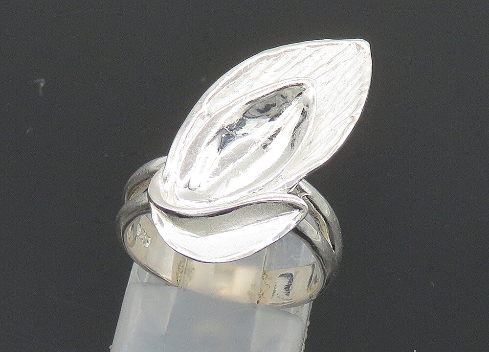 925 Sterling Silver  Vintage Shiny Floral Leaves Band Ring Sz 6  RG20455