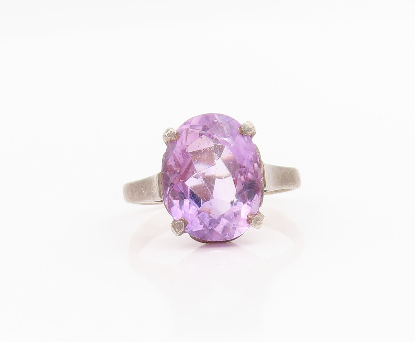 925 Sterling Silver Vintage Ring Faceted Amethyst Solitaire Band  Sz 9  RG34240