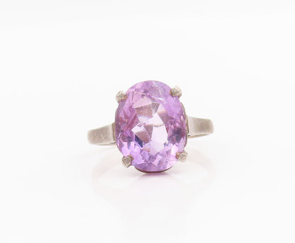 925 Sterling Silver Vintage Ring Faceted Amethyst Solitaire Band  Sz 9  RG34240