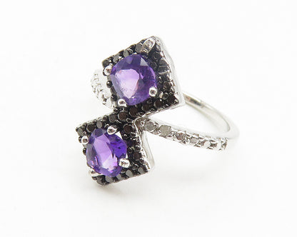 925 Sterling Silver  Amethyst & Genuine Diamond Cocktail Ring Sz 6.5  RG10963