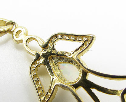 Gold Over 925 Silver  Fire Opal & Cubic Zirconia Angel Drop Pendant  PT2135