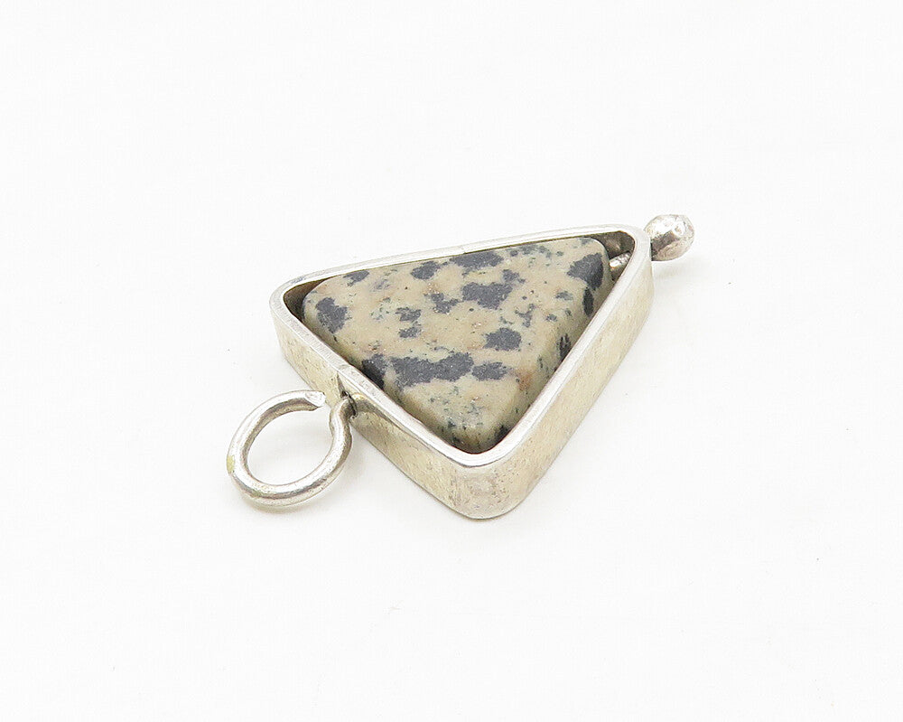 925 Sterling Silver  Vintage Spotted Jasper Triangle Drop Pendant  PT14016