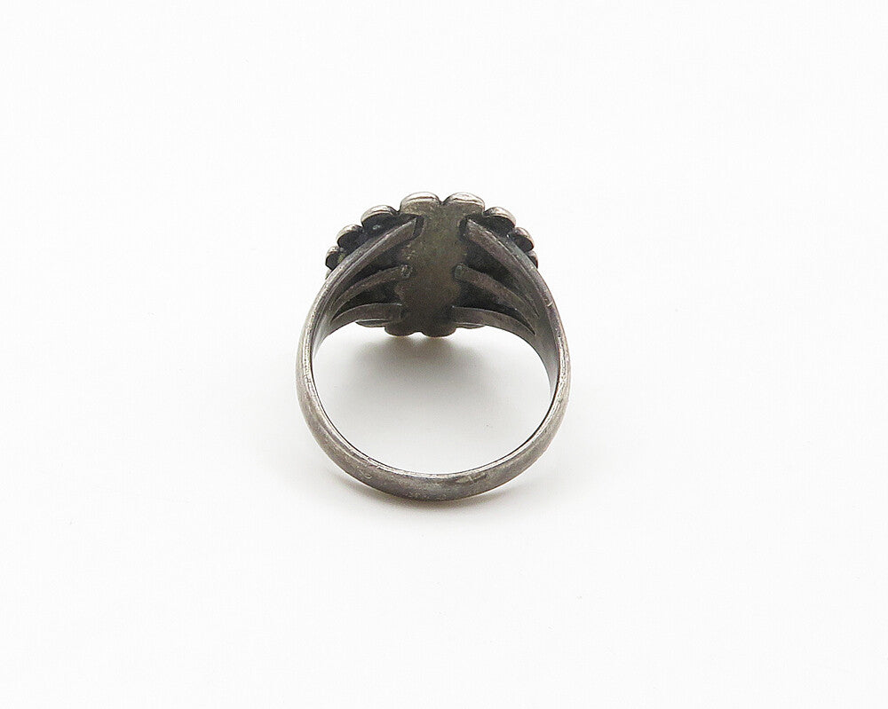 925 Sterling Silver  Vintage Antique Jasper Floral Cocktail Ring Sz 5.5  RG18422