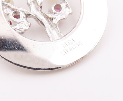 925 Sterling Silver  Petite Pearls Garnet & Topaz Tree Of Life Pendant PT15142