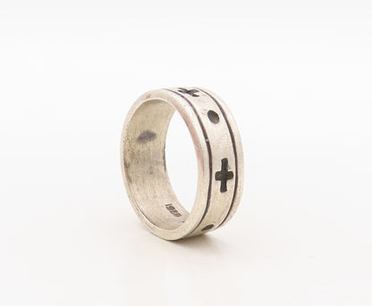 925 Sterling Silver Vintage Ring MEXICO Solid Etched + And O  Sz 12  RG31054