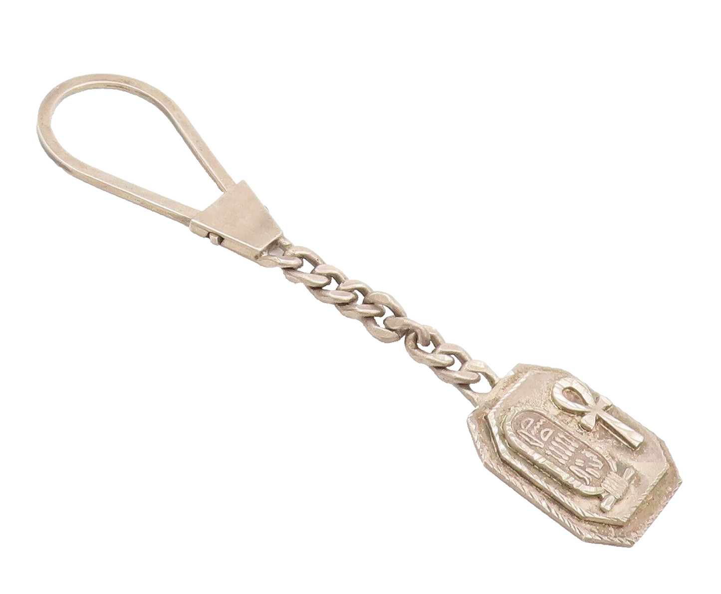 MIDDLE EAST 925 Sterling Silver Vintage Carved Cartouche Cross Keychain TR3592