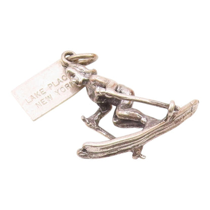 925 Sterling Silver  Vintage Woman Skiing Sports Charm Pendant  PT20816