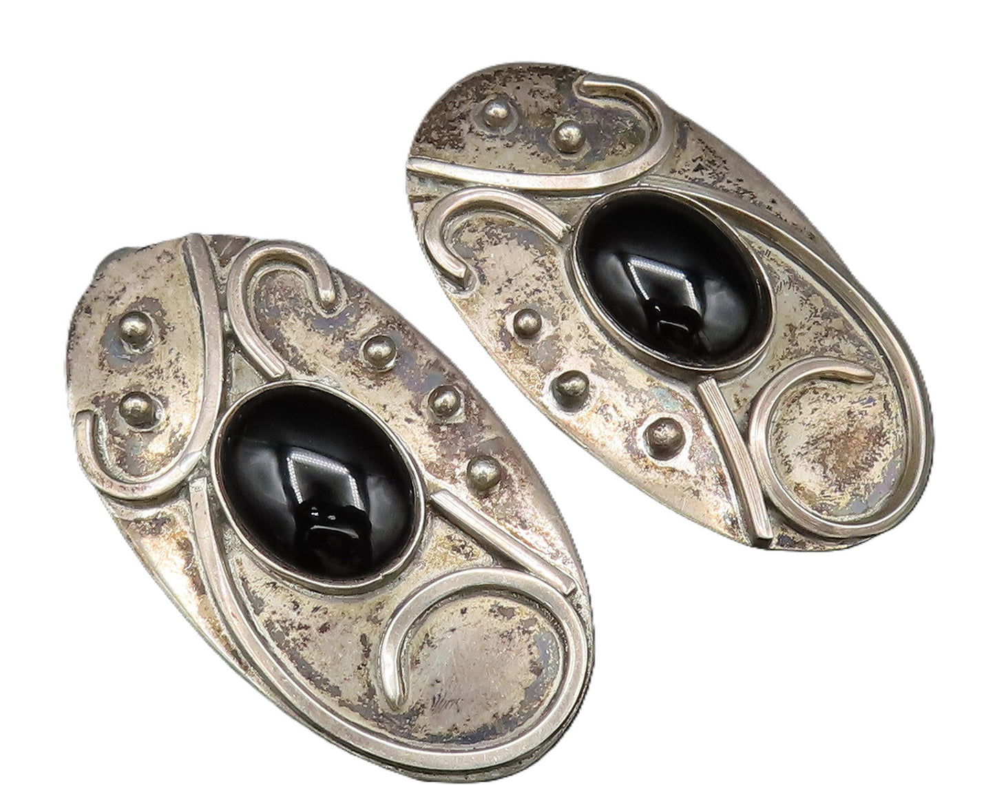 CELIA SEBIRI 925 Silver  Vintage Beaded Onyx Non Pierced Earrings  EG11900