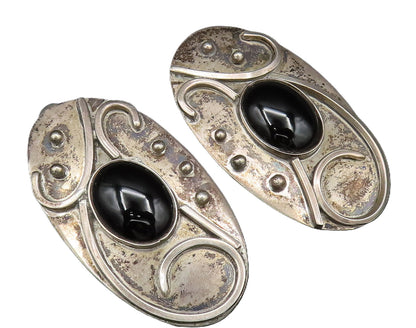 CELIA SEBIRI 925 Silver  Vintage Beaded Onyx Non Pierced Earrings  EG11900