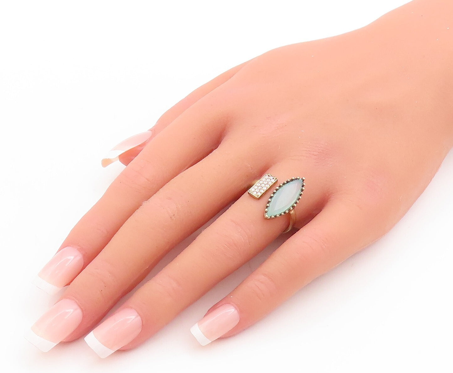 925 Sterling Silver Vintage Ring Gold Plated Designer Gemstone CZ Sz 7.5 RG29623