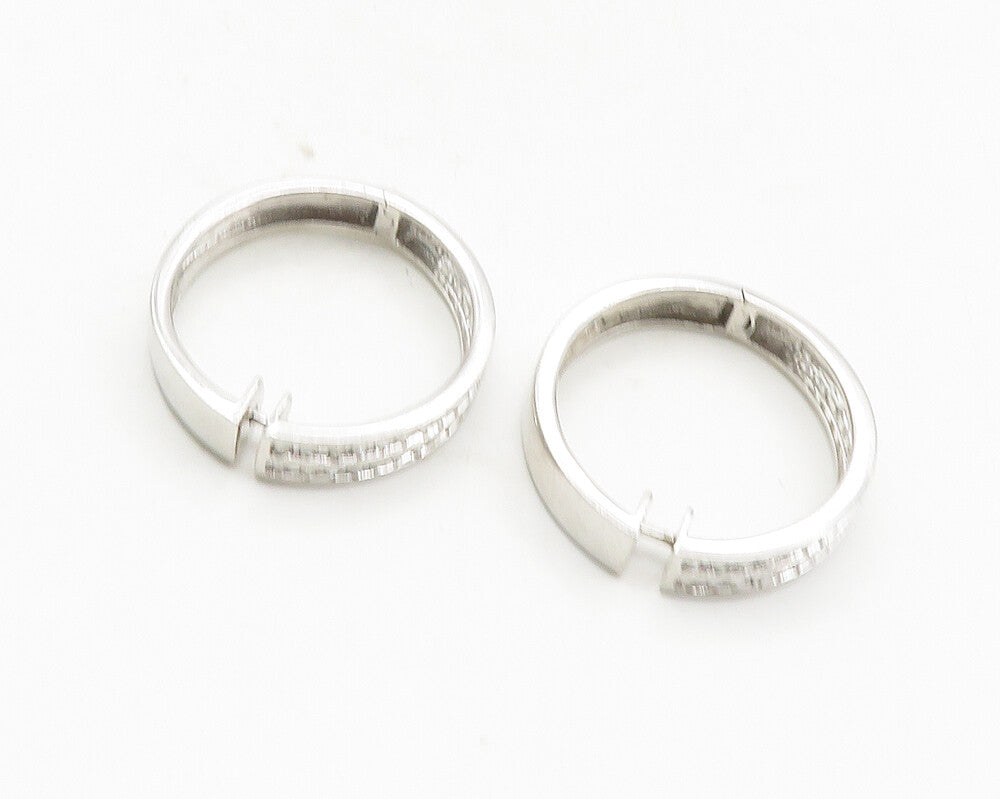 925 Sterling Silver  Shiny White Topaz Round Hinge Hoop Earrings  EG5050