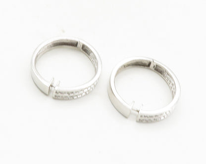 925 Sterling Silver  Shiny White Topaz Round Hinge Hoop Earrings  EG5050