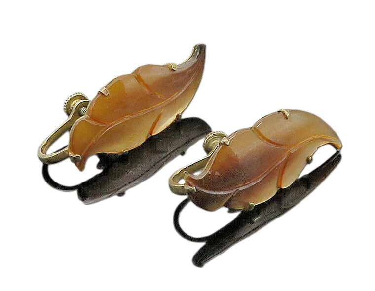 925 Silver   Vintage Mother Of Pearl Floral Leaf Non Pierce Earrings  EG10990