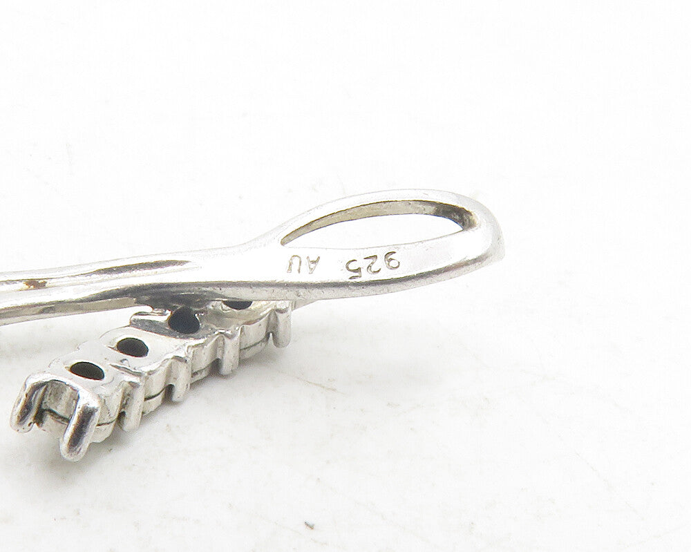 925 Sterling Silver  Vintage Shiny Genuine Diamonds Ribbon Pendant  PT9560