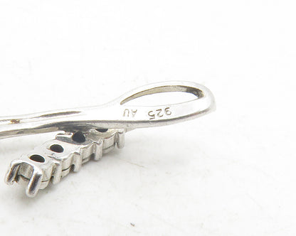 925 Sterling Silver  Vintage Shiny Genuine Diamonds Ribbon Pendant  PT9560