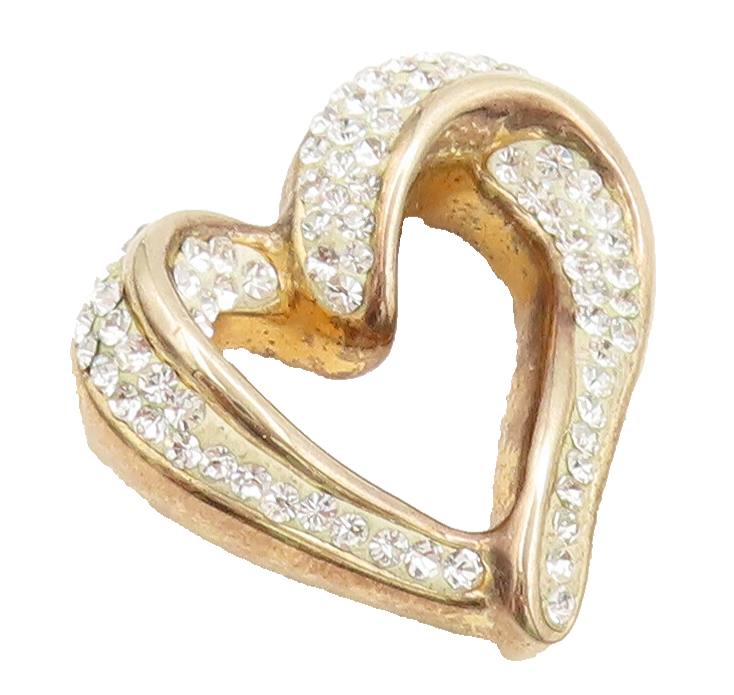 JACMEL 925 Silver  Vintage Gold Plated Swirly Rhinestone Heart Pendant PT22304