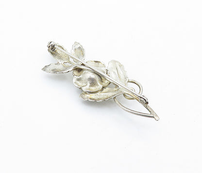 925 Sterling Silver  Vintage Shiny Sculpted Rose Flower Brooch Pin  BP2231