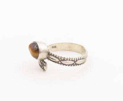 925 Sterling Silver Vintage Ring Pear Cut Tiger's Eye Bypass Band  Sz 9  RG36490