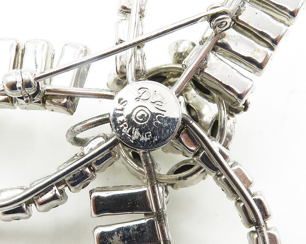 D'ERI 925 Silver  Vintage Shiny Cubic Zirconia Floral Motif Brooch Pin  BP7532