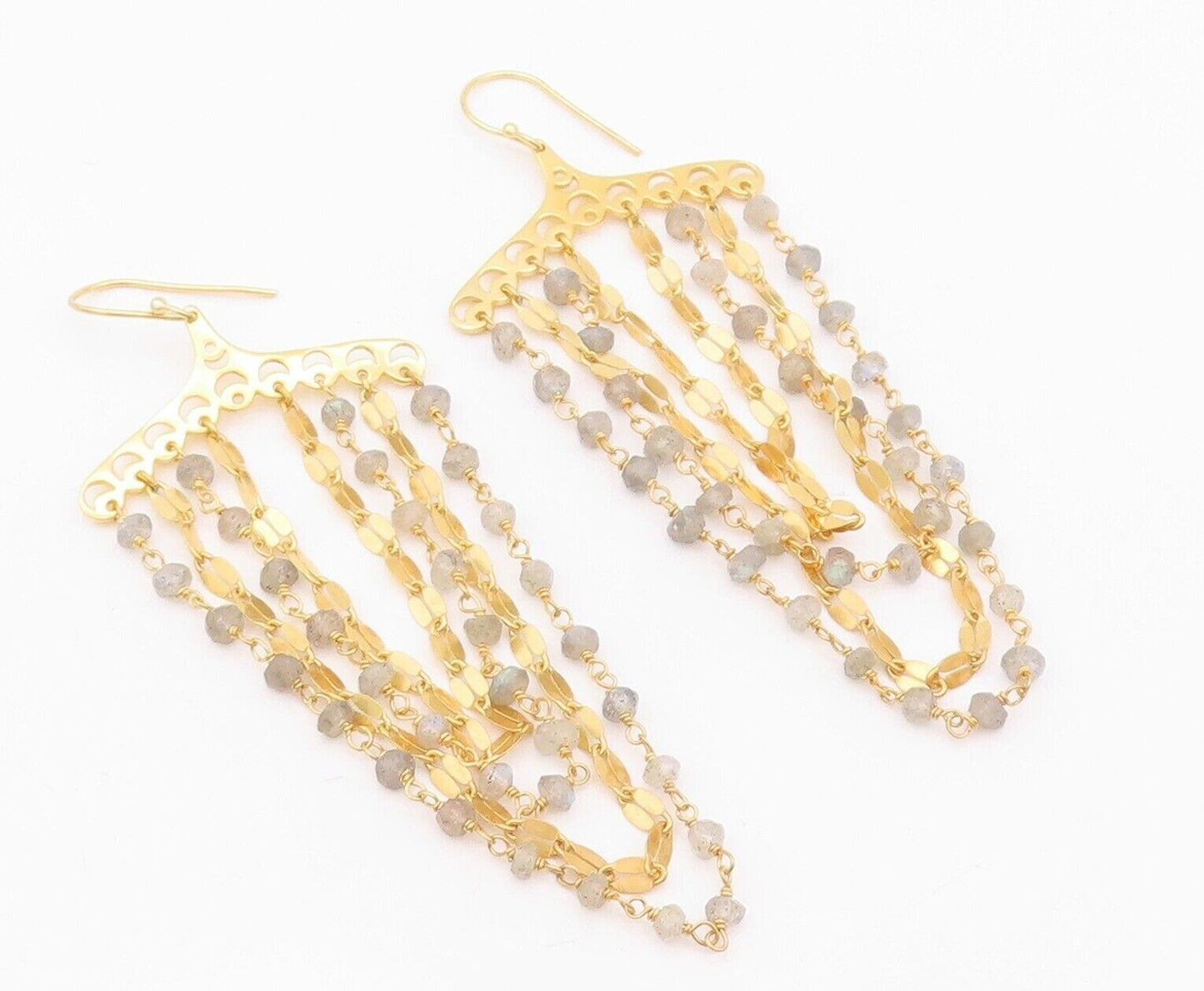925 Sterling Silver Vintage Earrings Gold Plated Dangling Moonstone  EG13164
