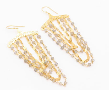 925 Sterling Silver Vintage Earrings Gold Plated Dangling Moonstone  EG13164